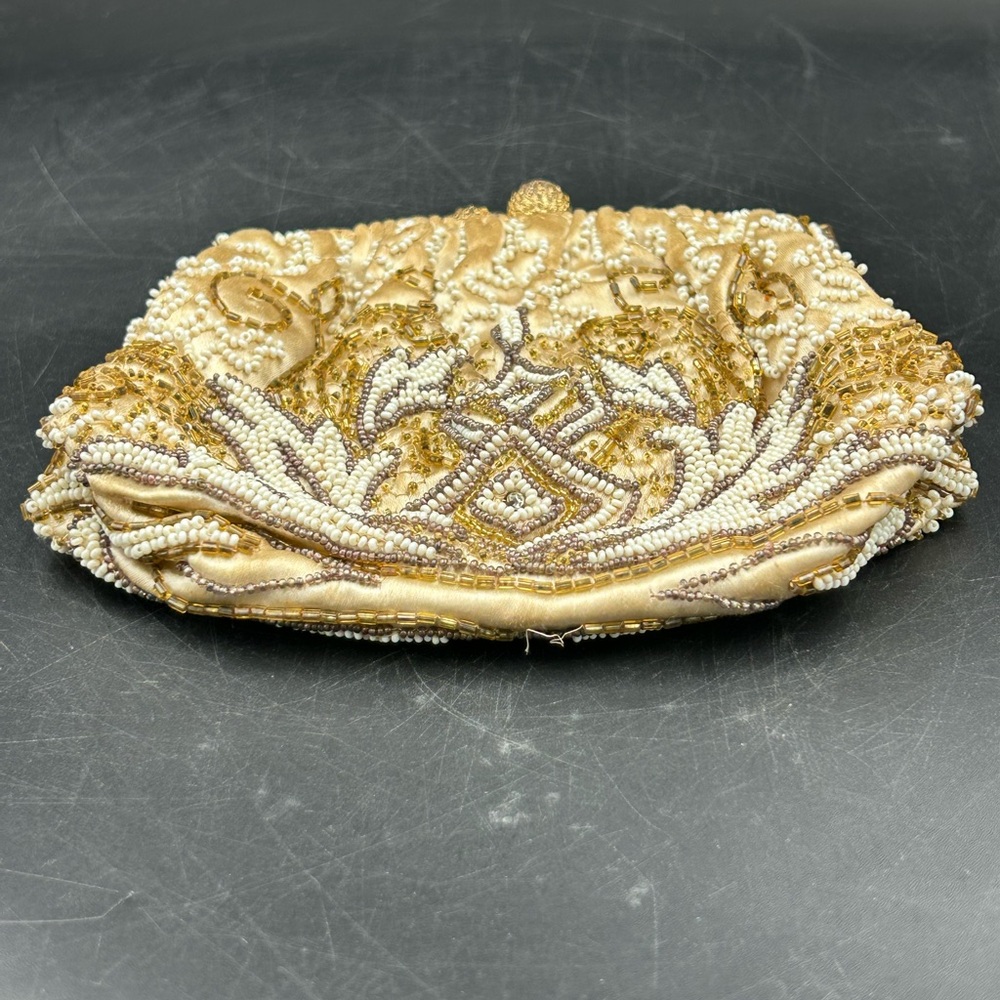 Vintage Gold Beaded purse pearl snap closure France - Picture 6 of 8